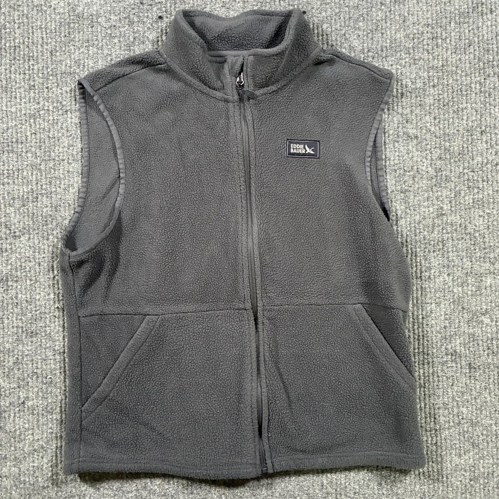 Eddie Bauer‎ Mens Fleece Vest Size S Gray Full Zip Outdoor Hiking Warm Casual